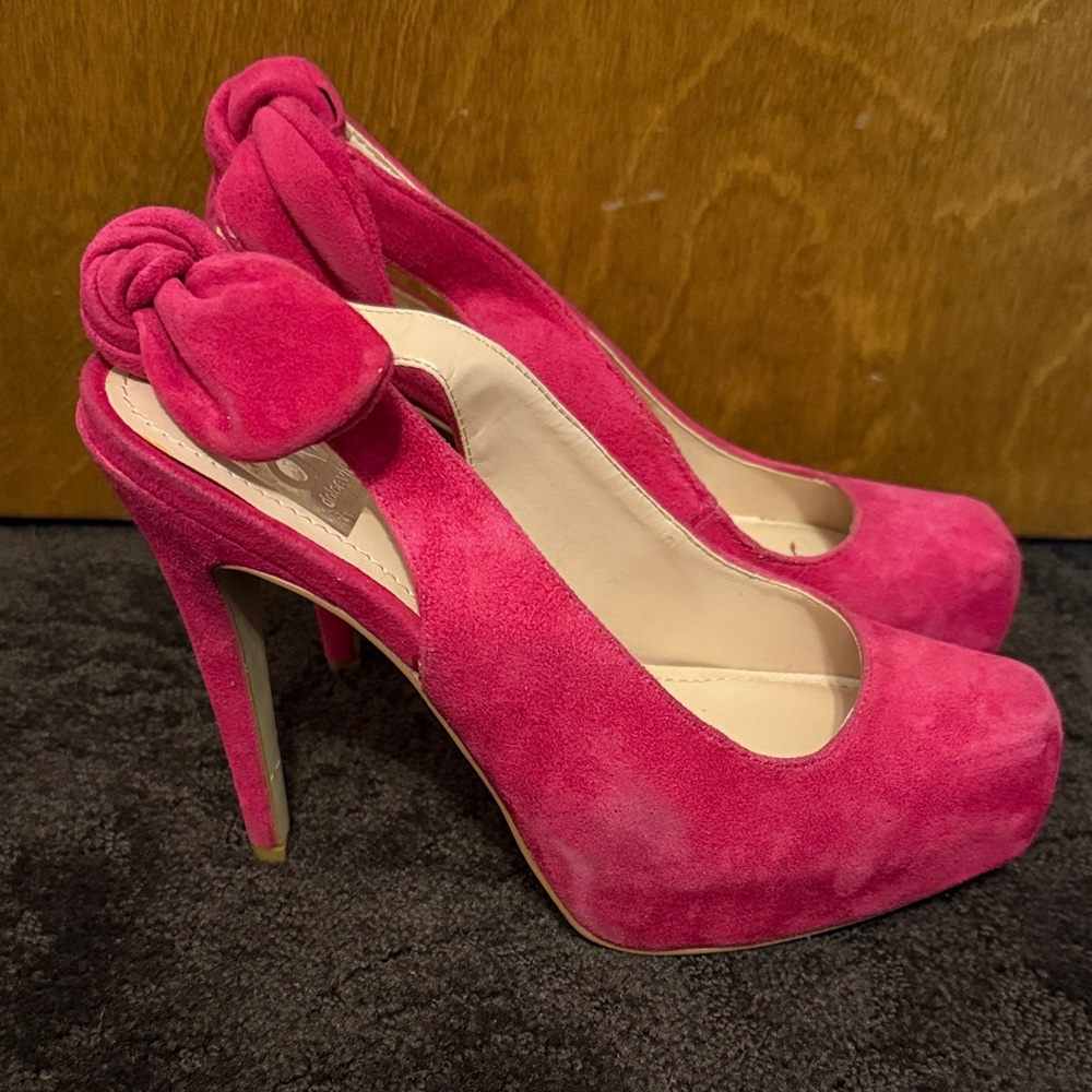 Nine West Pink Suede Heels with Bow